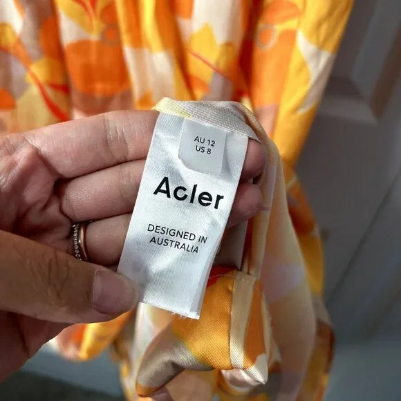Acler Haslam Orange Printed Satin Strapless Maxi Dress Women's Size 8